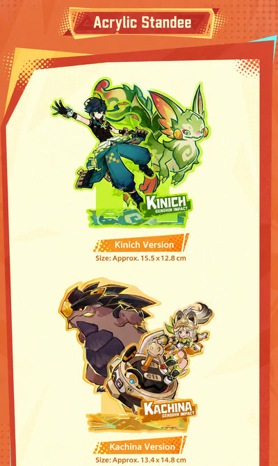 Genshin The Rhythms of the Cosmic Trail Series acrylic standee showcase featuring Kinich Kachina and Mualani