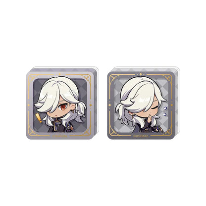 Cyno chibi acrylic stamp block from Genshin featuring self standing collectible design and decorative gold accents