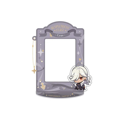 Cyno magnetic acrylic photo frame stand from Genshin with removable chibi accessories and elegant themed frame design