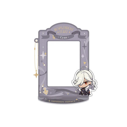 Cyno magnetic acrylic photo frame stand from Genshin with removable chibi accessories and elegant themed frame design