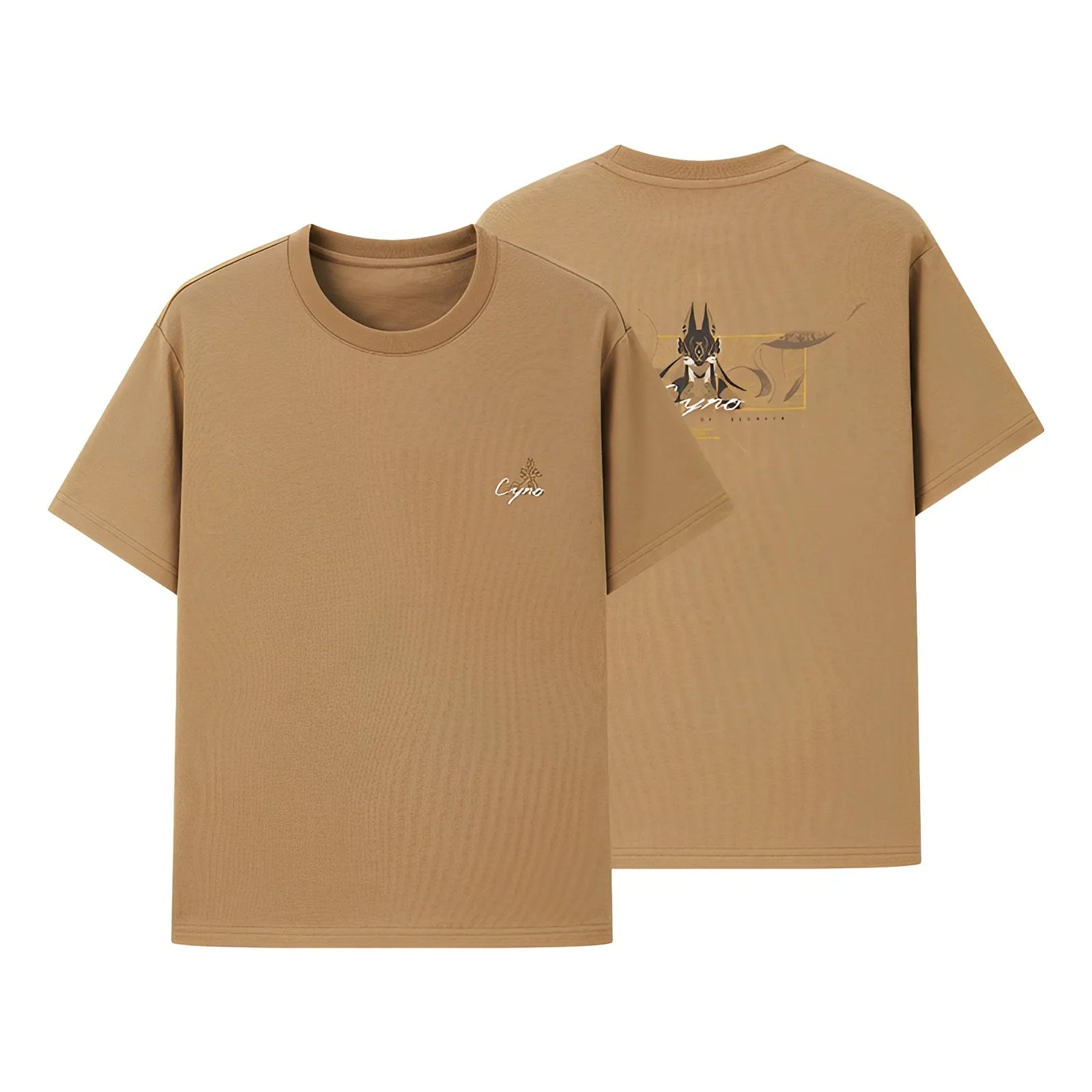 Cyno T-shirt khaki color front and back view white background