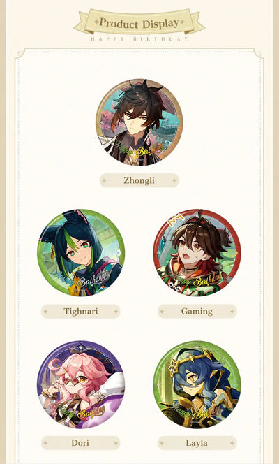 Genshin Day of Destiny Series character badge lineup featuring multiple popular characters