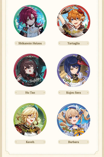 Genshin Day of Destiny Series badge group display with multiple character designs