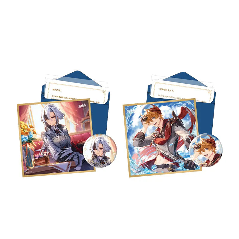 Genshin Day of Destiny Series Fatui Gift Box Collection featuring Arlecchino and Tartaglia themed collectible sets