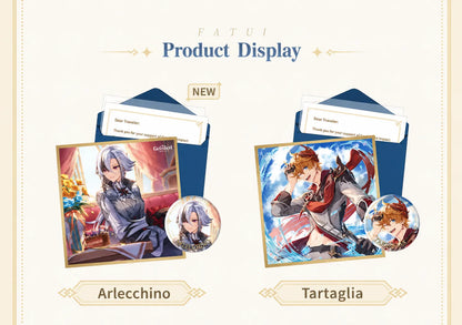 Genshin Day of Destiny Series Fatui Gift Box featuring Arlecchino and Tartaglia collectible merchandise
