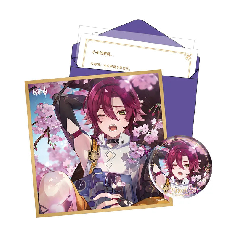 Genshin Day of Destiny Inazuma City Shikanoin Heizou Gift Box Set Badge Shikishi Art Board Letter Set