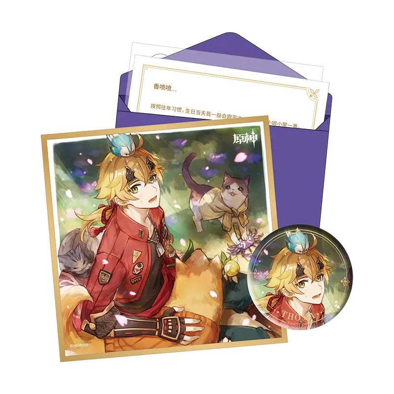 Genshin Day of Destiny Inazuma City Thoma Gift Box Set Badge Shikishi Art Board Letter Set