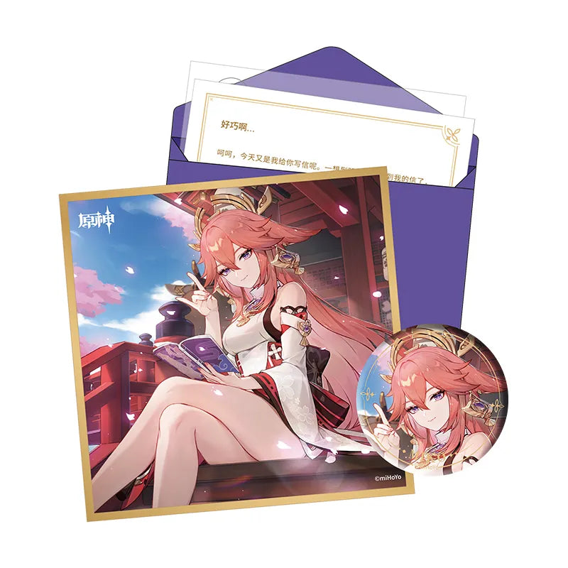 Genshin Day of Destiny Inazuma City Yae Miko Gift Box Set Badge Shikishi Art Board Letter Set