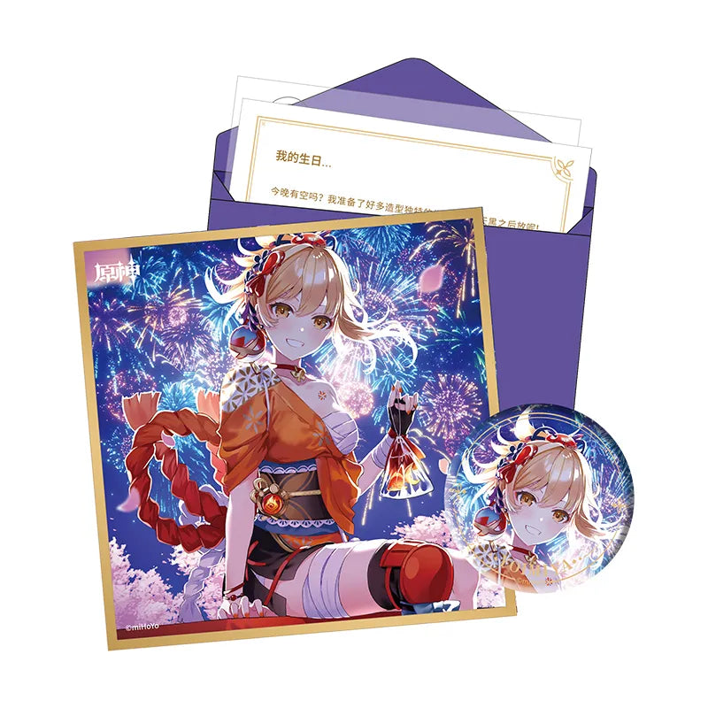 Genshin Day of Destiny Inazuma City Yoimiya Gift Box Set Badge Shikishi Art Board Letter Set