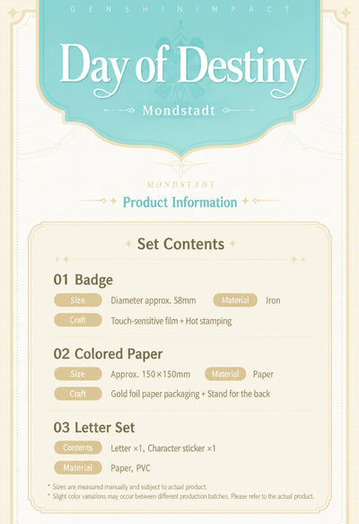Genshin Impact Day of Destiny Series Mondstadt Gift Box Set Package Contents