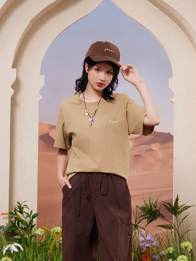 Cyno themed T-shirt outfit full body styling desert background