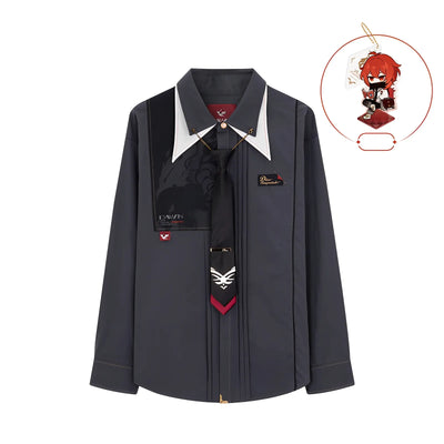 Genshin Impact Diluc impression shirt light gray detail collar tie design