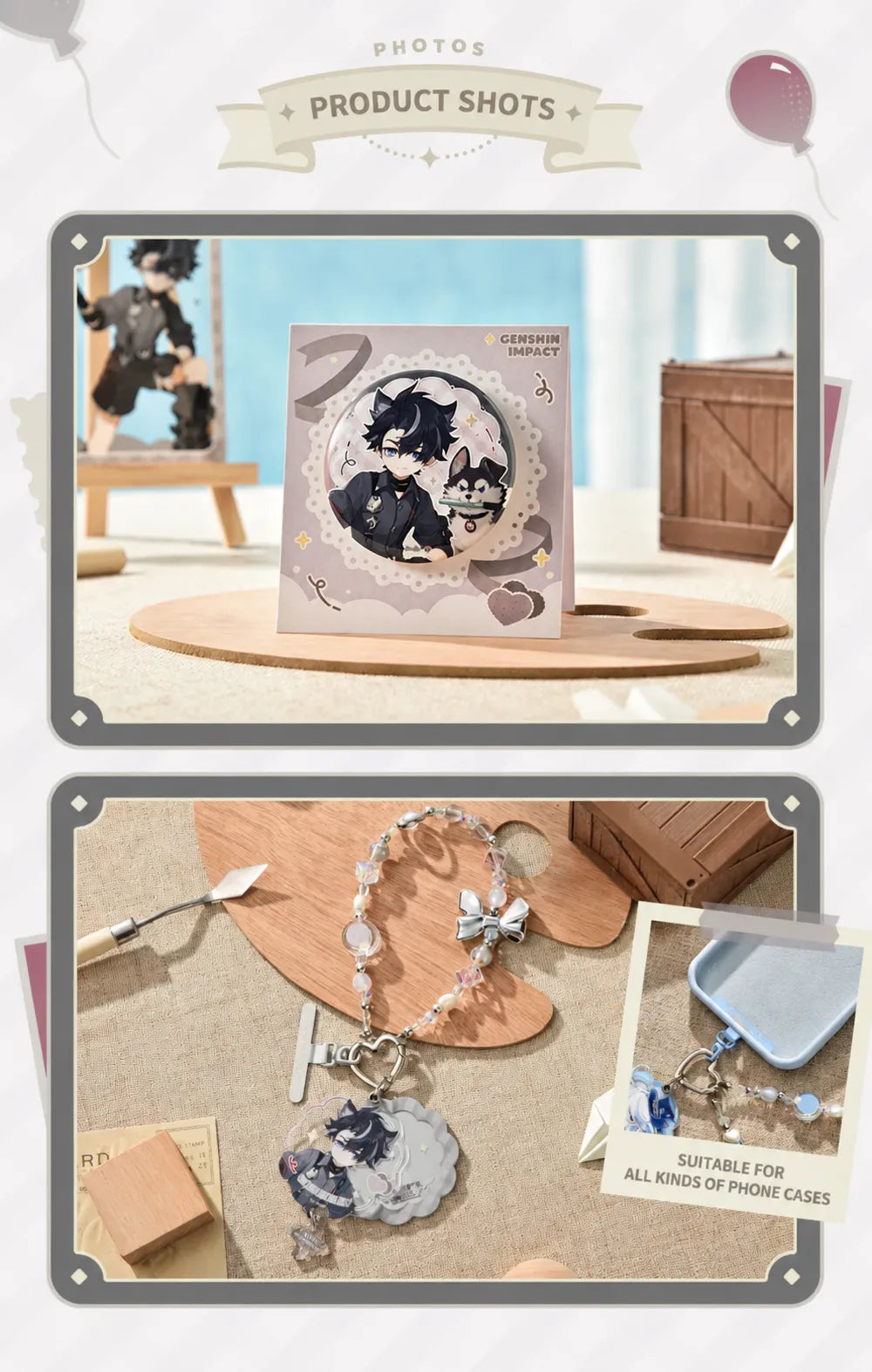 Wriothesley mirror phone lanyard displayed with decorative accessories