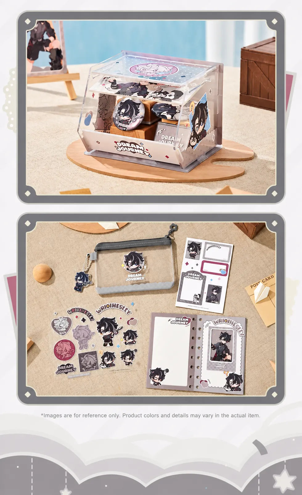 Wriothesley document pouch stickers and stationery displayed together