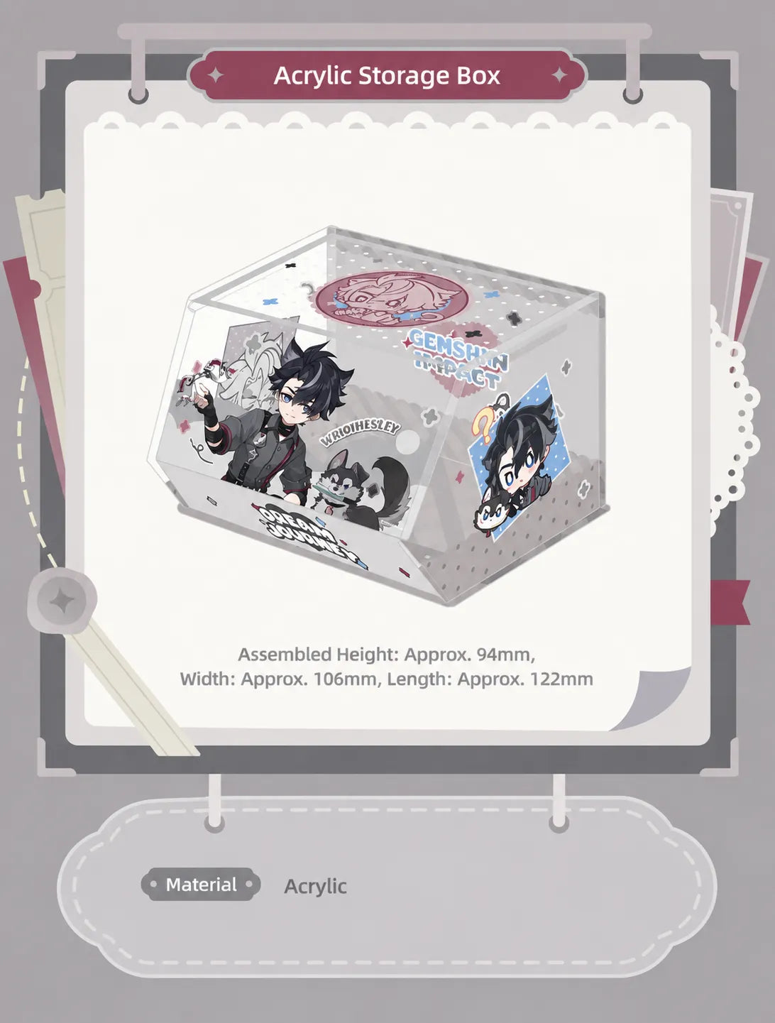 Wriothesley document pouch and sticker set contents