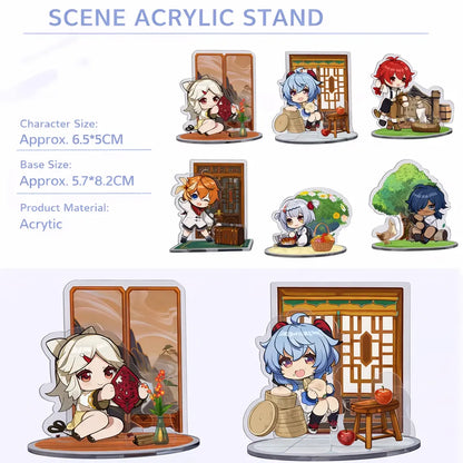Genshin Impact Dreamland Scene acrylic stand product details showing chibi character standees size information and acrylic material