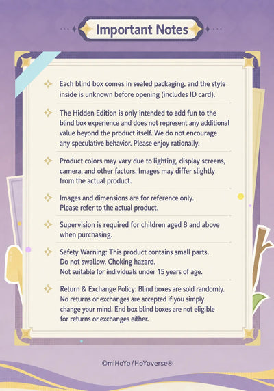 Genshin Impact Dreamland Treasure Series blind box product notes and safety information