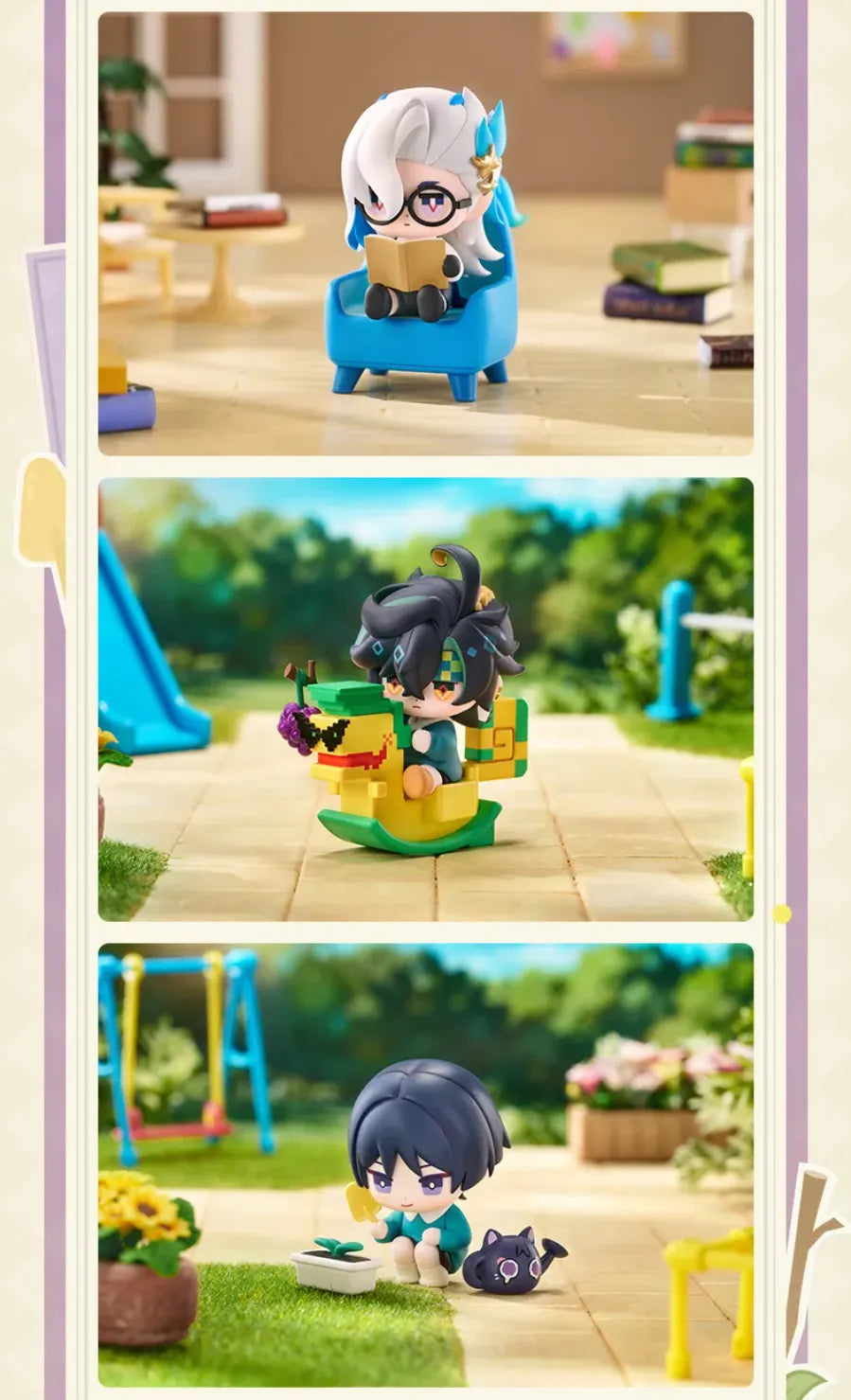 Genshin Impact Dreamland Treasure chibi figures with connectable display bases