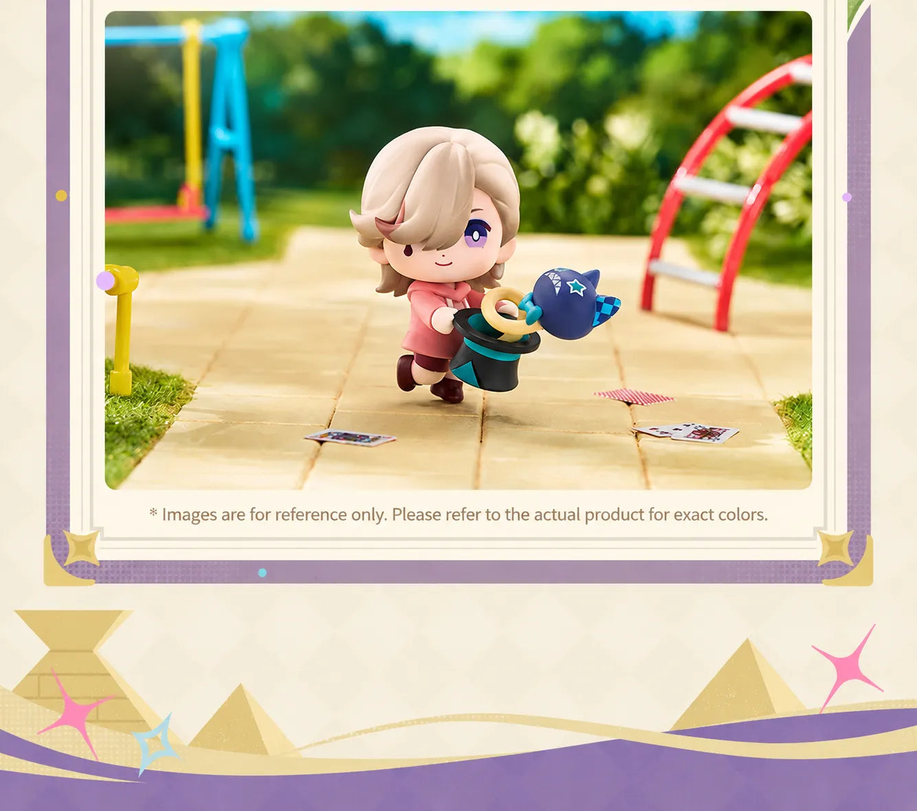 Genshin Impact Dreamland Treasure Series Lyney chibi figure with magic themed accessories