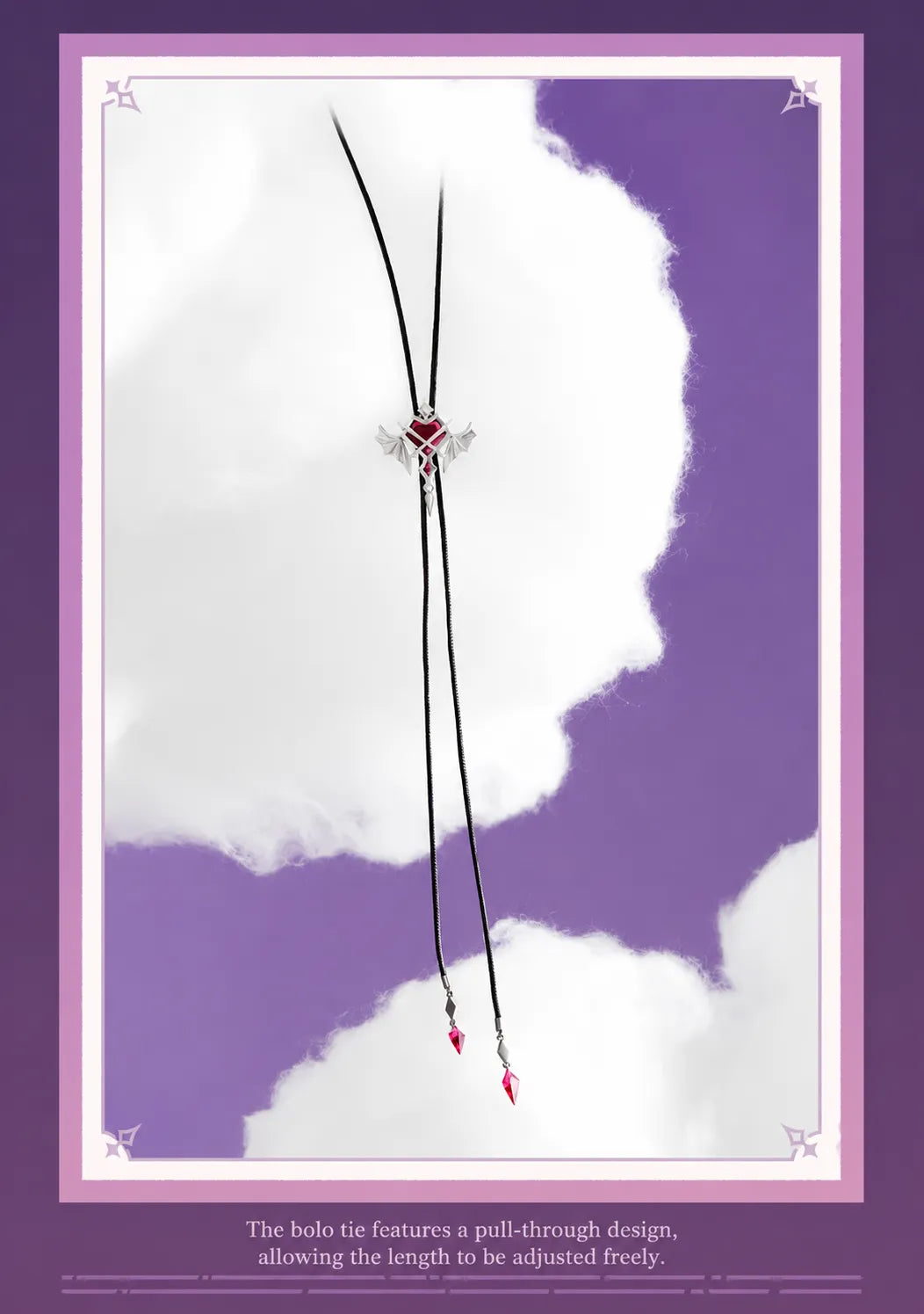 Durin bolo tie necklace winged centerpiece with pink glass detail