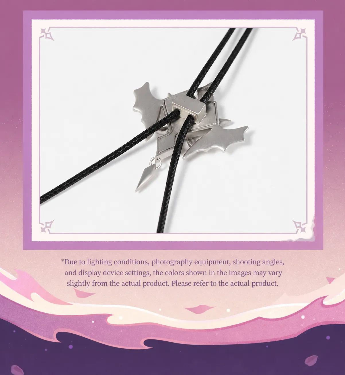 Pink dangling end ornament on the Durin bolo tie necklace