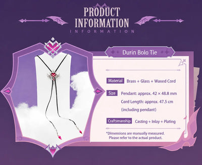 Durin bolo tie necklace product information with material and size details