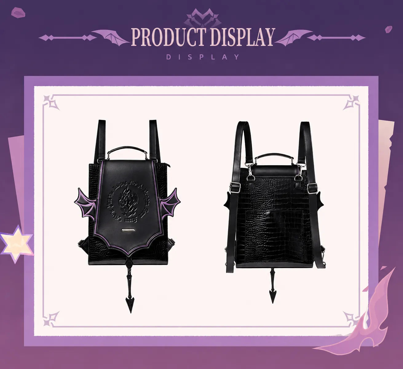 Close-up showcase of Durin PU backpack hardware and decorative details