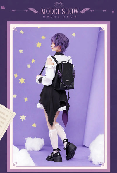 Back view of model wearing the Durin PU backpack