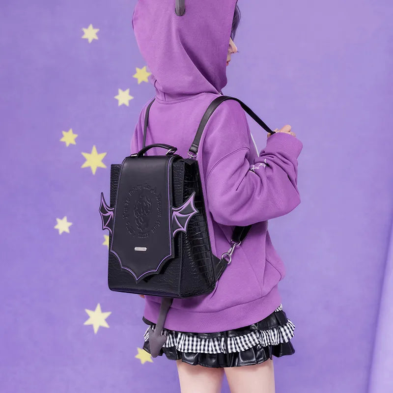 Durin Theme Impression Series black PU backpack with purple details
