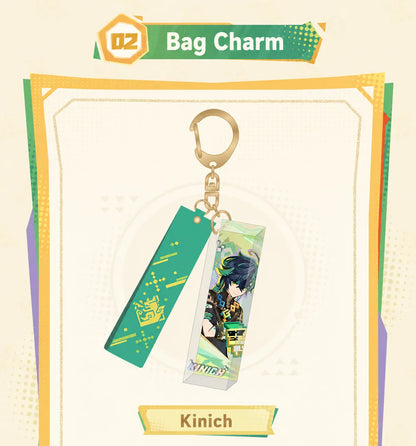 Genshin Impact Emblem of Steadfast Valor Bag Charms featuring decorative straps and character themed artwork