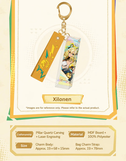 Genshin Impact Emblem of Steadfast Valor Xilonen Collection featuring badge bag charm lenticular card