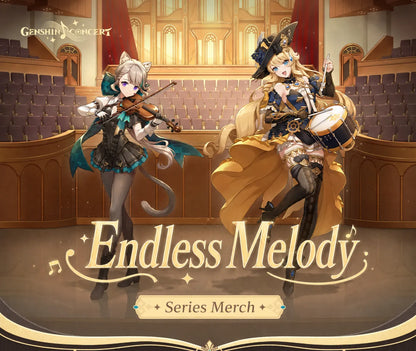 Genshin Endless Melody Series concert-themed merchandise showcase with elegant musical stage background