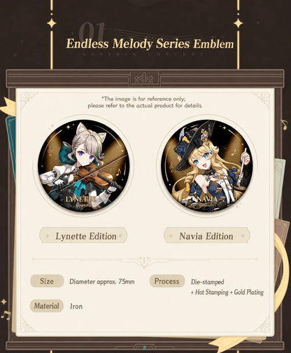 Genshin Impact Endless Melody Series Lynette and Navia collectible merch with gold-accented concert artwork