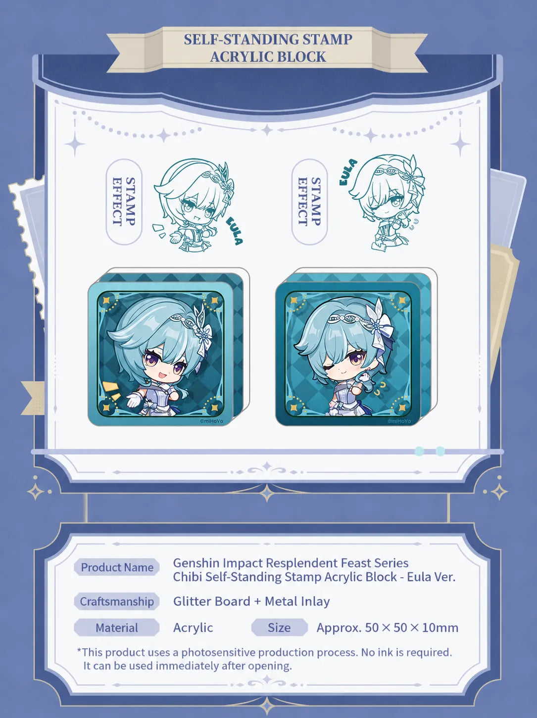 Genshin Impact Eula Resplendent Feast acrylic stamp block featuring cute chibi Eula collectible artwork