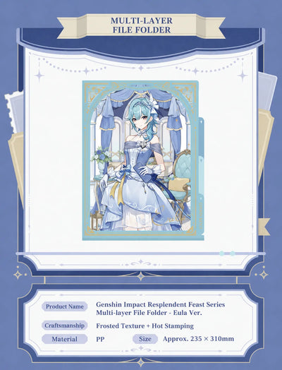 Genshin Eula Resplendent Feast multi-layer file folder with gold decorative border and character illustration