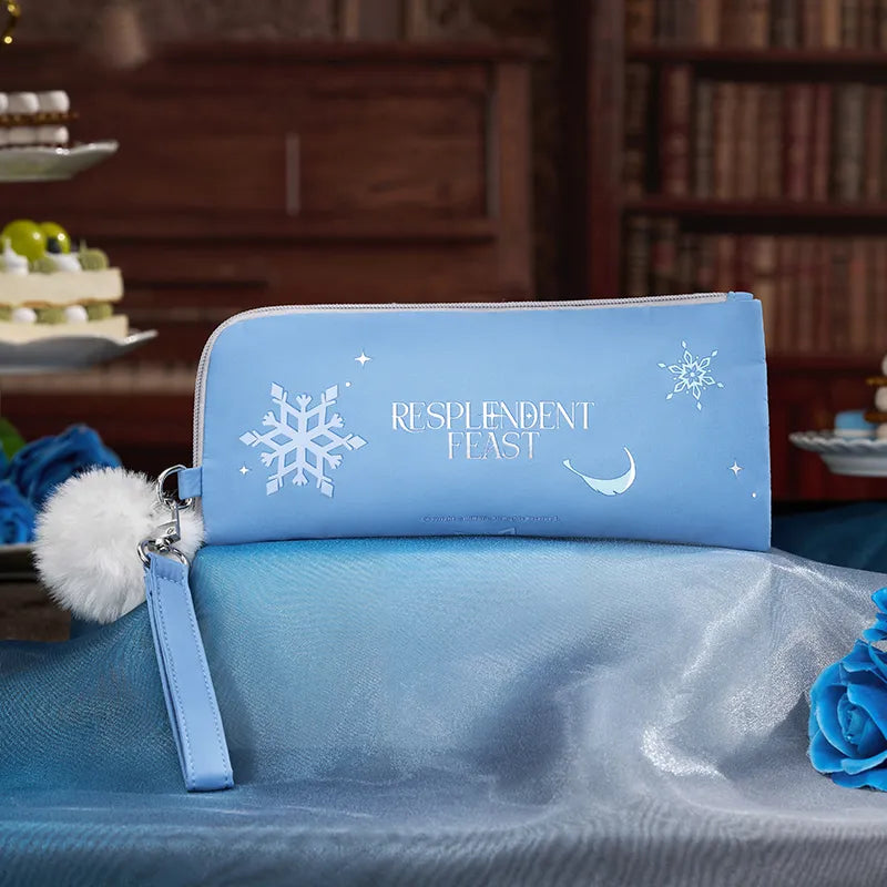 Genshin Impact Eula Resplendent Feast folding umbrella and pouch set featuring snowflake themed blue design