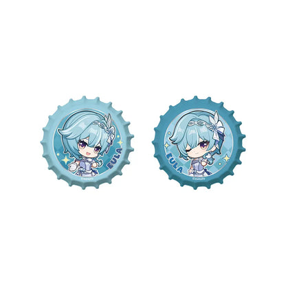 Genshin Eula Resplendent Feast chibi magnetic bottle cap badge set with cute character illustrations and collectible design