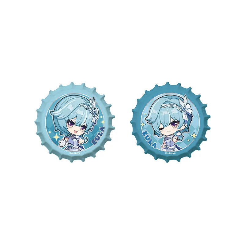 Genshin Eula Resplendent Feast chibi magnetic bottle cap badge set with cute character illustrations and collectible design