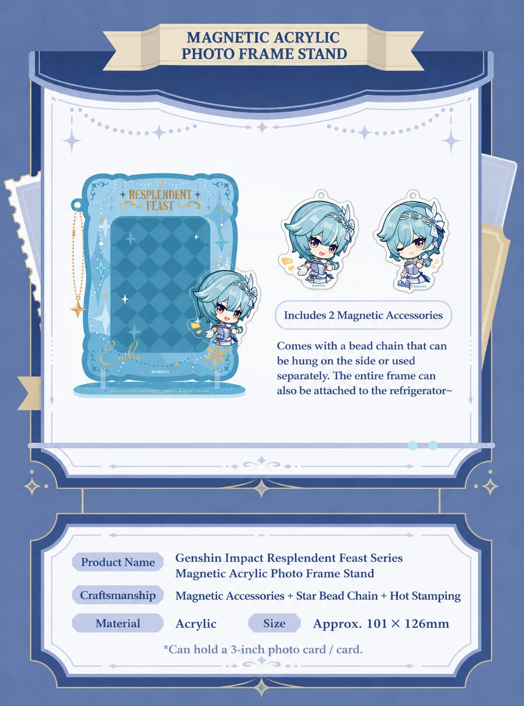 Genshin Impact Eula Resplendent Feast magnetic acrylic frame stand with removable chibi accessories