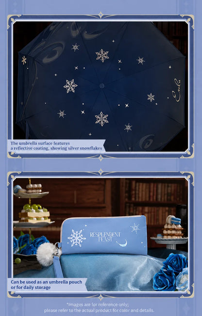 Genshin Impact Eula Resplendent Feast umbrella and pouch real product showcase with elegant blue decorative styling