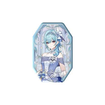 Genshin Impact Eula Resplendent Feast reflective embossed badge collectible featuring elegant icy blue character artwork