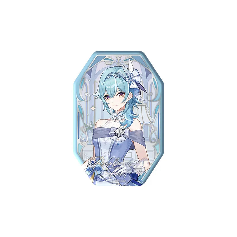 Genshin Impact Eula Resplendent Feast reflective embossed badge collectible featuring elegant icy blue character artwork
