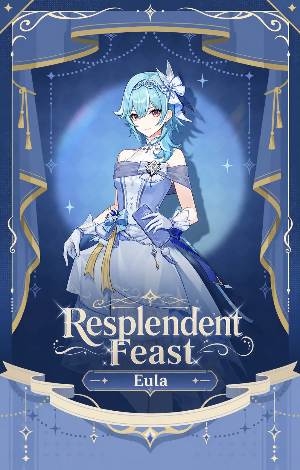 Genshin Impact Eula Resplendent Feast themed collection visual featuring elegant blue character artwork