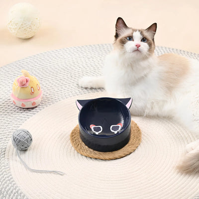 Genshin Lyney ceramic pet bowl fairytale cat series front view black cat design pet bowl