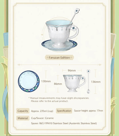 Genshin Impact Faruzan teacup set size specification material and dimension infographic
