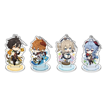 Genshin Impact Fated Encounter Series chibi acrylic stand keychain collection featuring Zhongli Tartaglia Ganyu Barbara