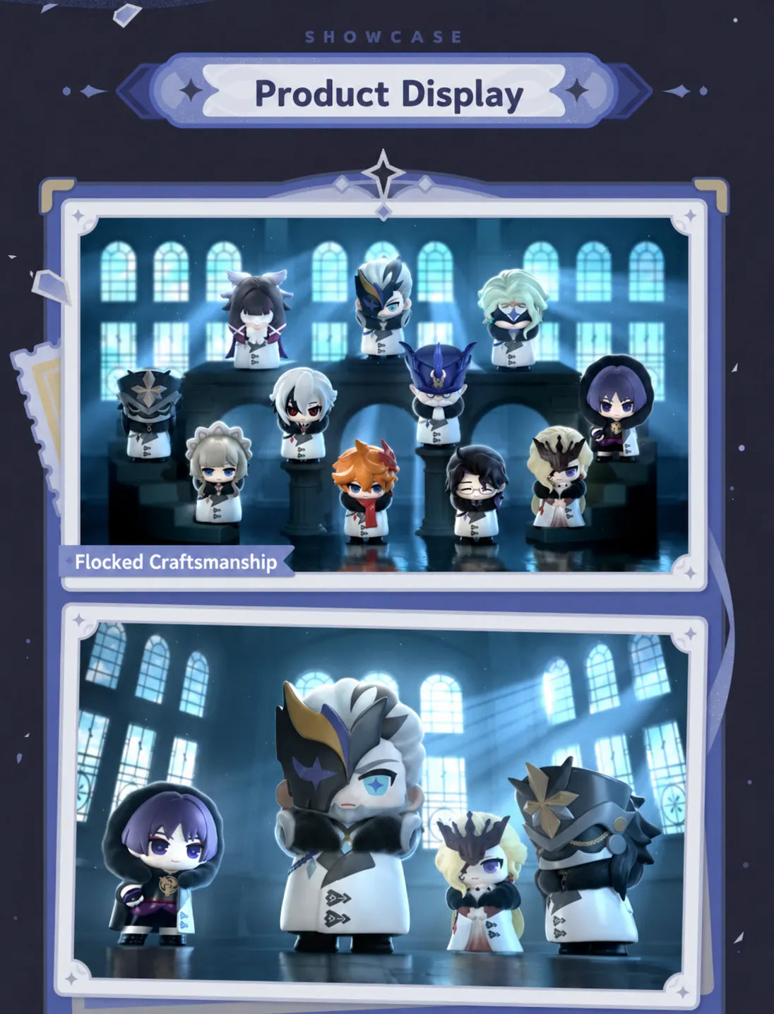 Fatui Harbingers chibi figures featuring flocked craftsmanship details
