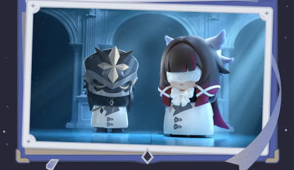 Genshin Impact Fatui Harbingers chibi figures showcase display scene