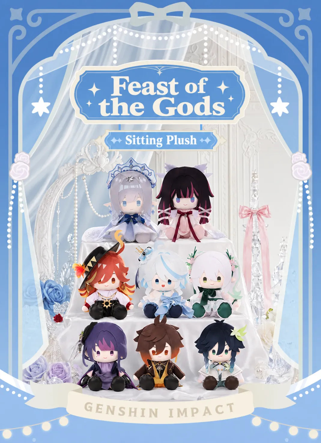 Feast of the Gods Series Sitting Plush product information with size, material and craftsmanship details