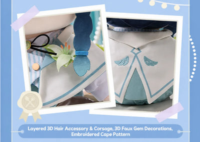 Venti Sitting Plush front and back views with removable outfit pieces